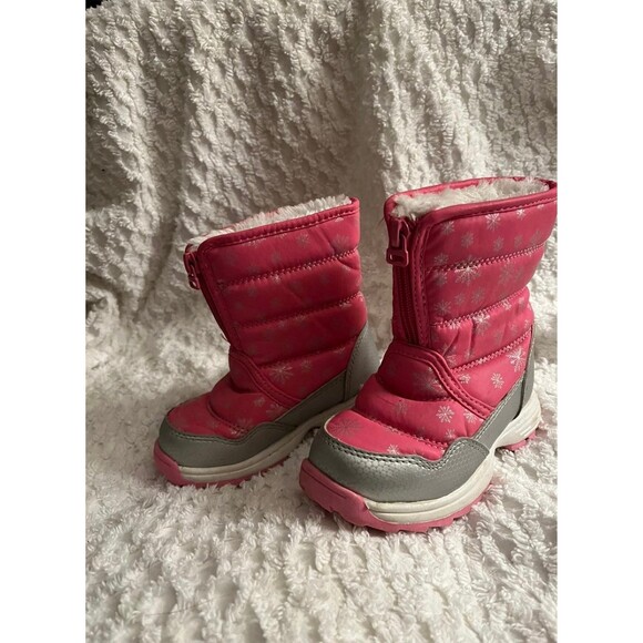 Girls  Youth boots size 8 Pink with silver snowflakes - Picture 4 of 11